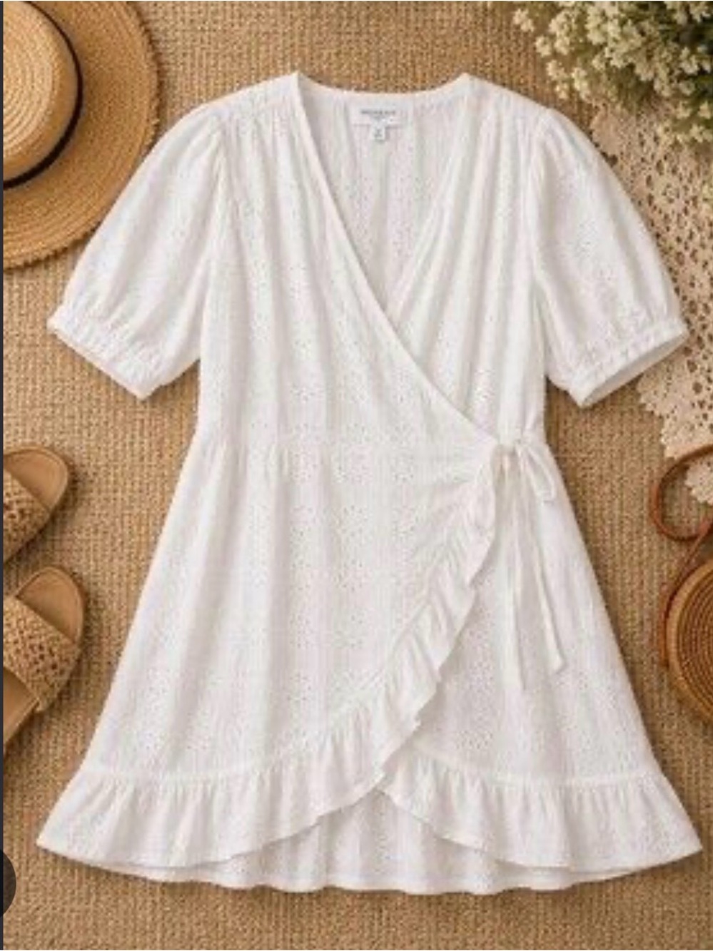 Plus Size White Eyelet Hole Wrap Dress